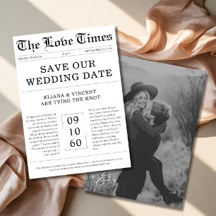Gothic Love Times Monogram Tidning Foto Bröllop Spara Datumet