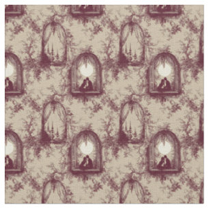 Gothic Love Valentine Burgundy Toile De Jouy Tyg
