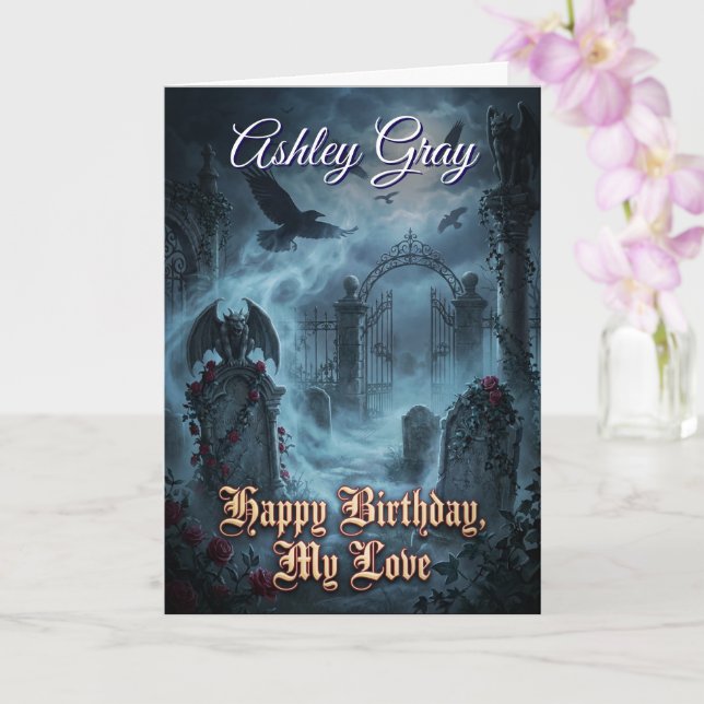 Gothic Lovers Dark Romantic Raven Haunted Birthday Kort (Orkide)