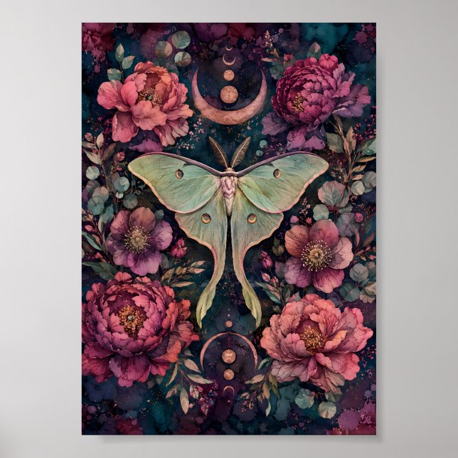 Gothic Luna Moth Celestial Whimsigoth Månfas Poster (Framsidan)