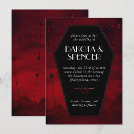 Gothic Luxe | Svart och Blood Red Coffin Bröllop Inbjudningar
