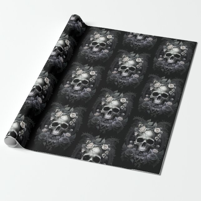 Gothic Macabre Skull och Ro Mural Presentpapper (Utrullad)