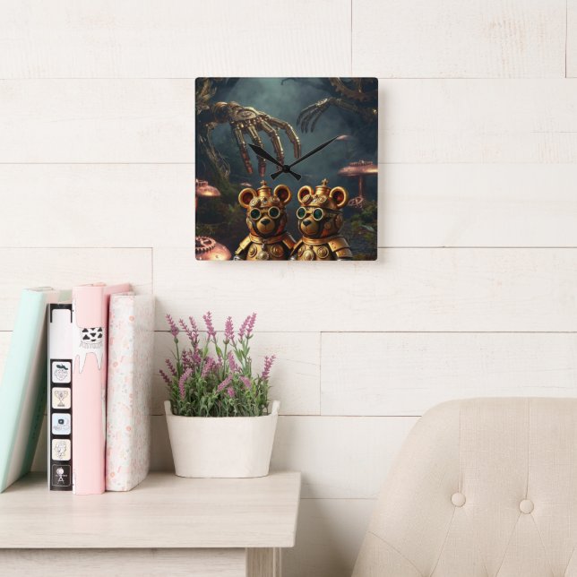 Gothic Mechanical Dark Forest Steampunk Gummy Bear Fyrkantig Klocka (Läsesal)