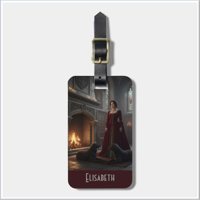 Gothic Medieval Maiden In Castle with Dogs Bagagebricka (Skapare uppladdad)