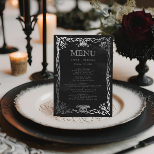 Gothic Medieval Silver Ivy Bröllop Menu Meny