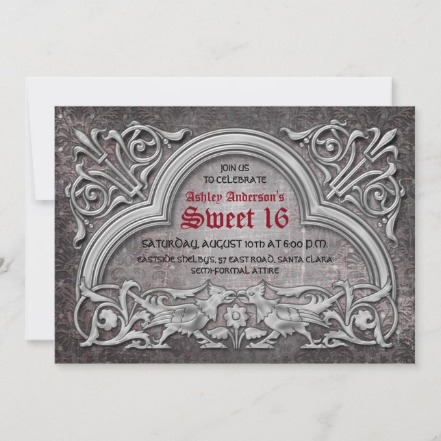 Gothic Medieval Sweet 16 Födelsedagsfest inbjudan (Framsida)