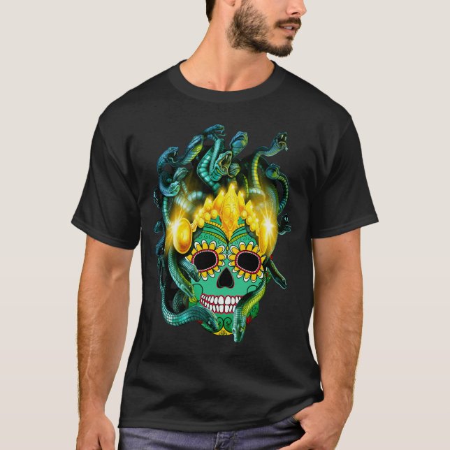 Gothic Medusa Sugar Skull T Shirt (Framsida)