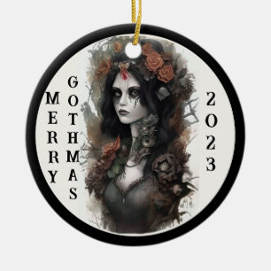 Gothic Merry Gothmas 2023 Julgransprydnad Keramik