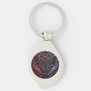 Gothic Metall Keychain med Crimson Ro Design Swirl Silverfärgad Nyckelring