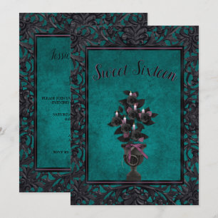 Gothic Metall Ram Black Ro & Candles Sweet 16 Inbjudningar