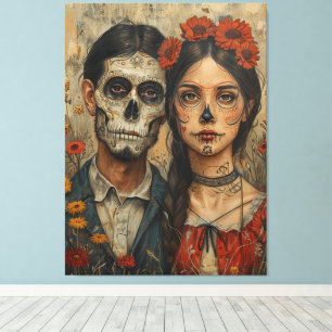 Gothic mexican-bedövning, skallansikte, dia de mue canvastryck
