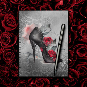 Gothic Mode Spiked Stiletto och Röd ros Stänk Anteckningsbok