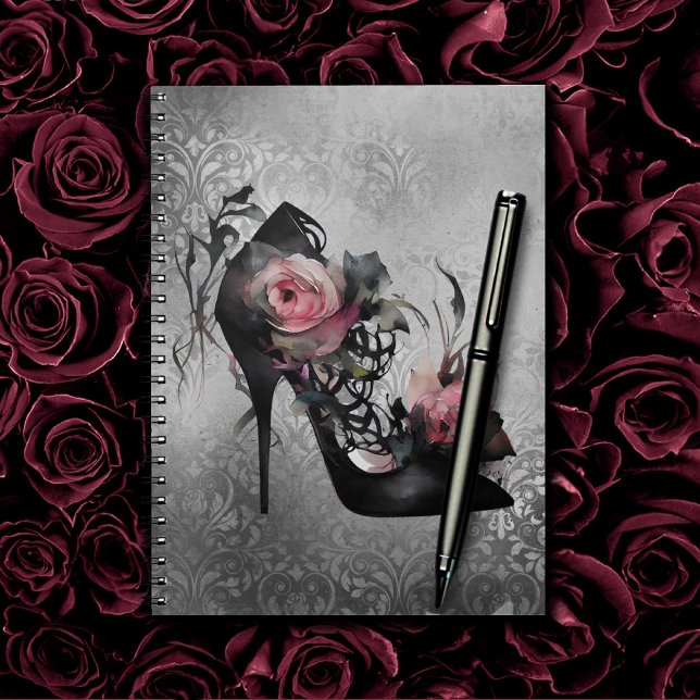 Gothic Mode Stiletto Heel med Mauve Rosa ros Anteckningsbok (Skapare uppladdad)