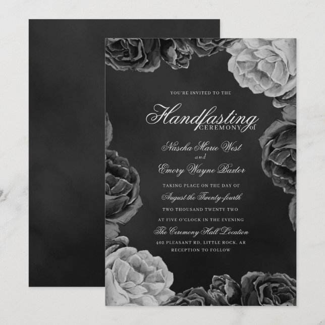 Gothic Monochrome Elegant Ro Handfasteing Inbjudningar (Fram/baksida)