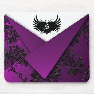 Gothic Monogram Lila och Black Baroque Mousepad Musmatta