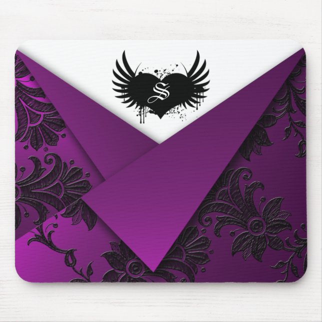 Gothic Monogram Lila och Black Baroque Mousepad Musmatta (Framsidan)