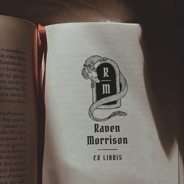 Gothic Monogram Mystical Dragon Ex Libris Bok Självfärgande Stämpel (Rubber Stamp Mock-up)