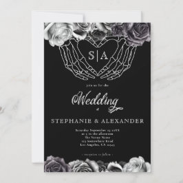 Gothic Monogram Ro Skeleton Händer Bröllop Inbjudningar