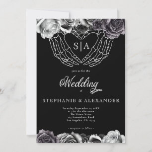 Gothic Monogram Ro Skeleton Händer Bröllop Inbjudningar