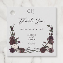 Gothic Monogram Skull & Rose Wedding Thank You Gåvor Etiketter