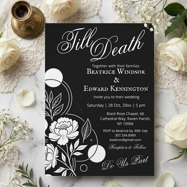 Gothic Monokrom Tills Manden Dör Bröllop  Inbjudningar (Gothic Monochrome Till Death Do Us Part Wedding Invitation)