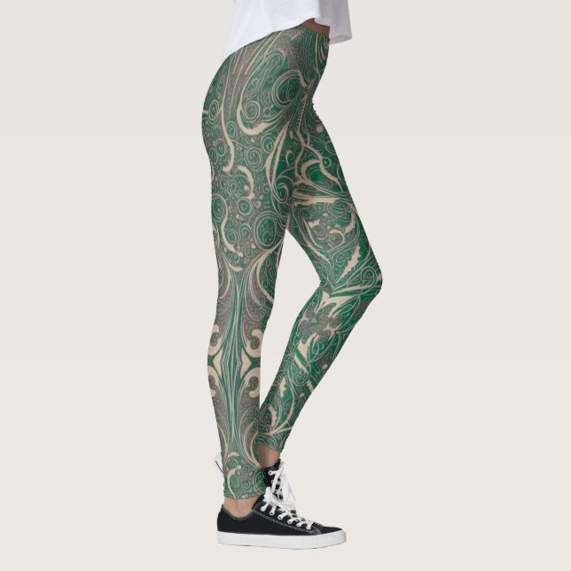 Gothic Mönster Grönt Leggings (Höger)