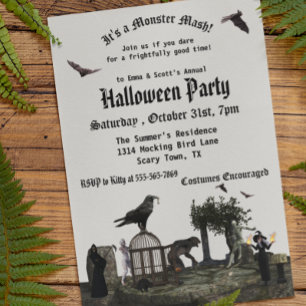 Gothic Monster Mash Halloween Witch Weregger Mummy Inbjudningar