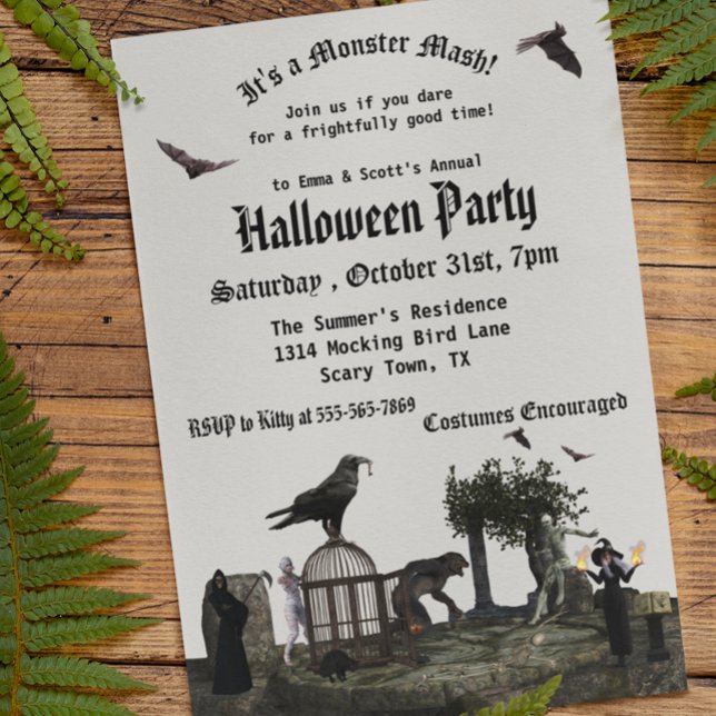 Gothic Monster Mash Halloween Witch Weregger Mummy Inbjudningar (Skapare uppladdad)