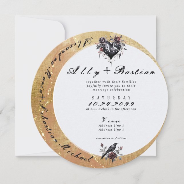 Gothic Moody Black Floral Raven Heart Wedding Inbjudningar (Framsida)