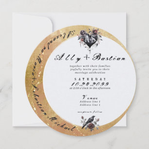 Gothic Moody Black Floral Raven Heart Wedding Inbjudningar