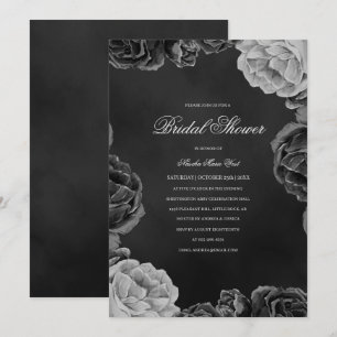 Gothic Moody Monochrome Grått Blommigt Möhippa Inbjudningar