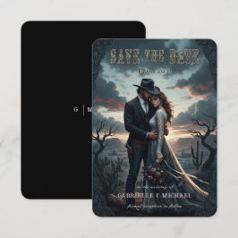 Gothic Moody Western Cowboy Wedding Save The Date Spara Datumet