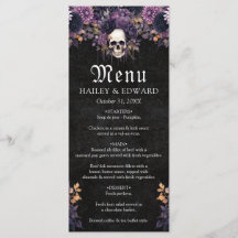Gothic Mörk Blommigt Skull Halloween Bröllop Menu