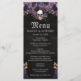 Gothic Mörk Blommigt Skull Halloween Bröllop Menu Meny