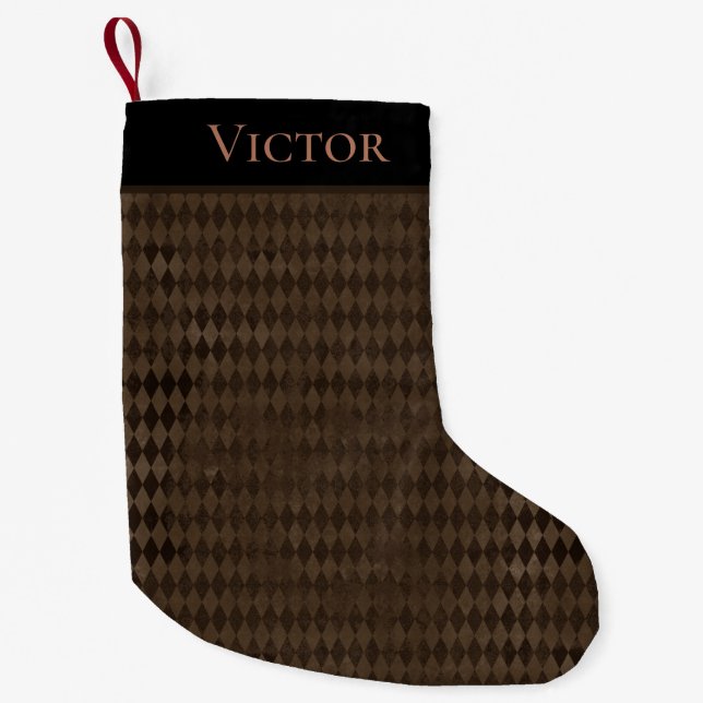 Gothic Mörk Brown Harlequin Personlig Liten Julstrumpa (Framsidan)