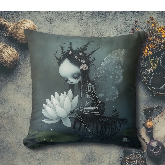 Gothic Mörk Fantasy Fairy Skeleton Halloween Decor Kudde (Skapare uppladdad)