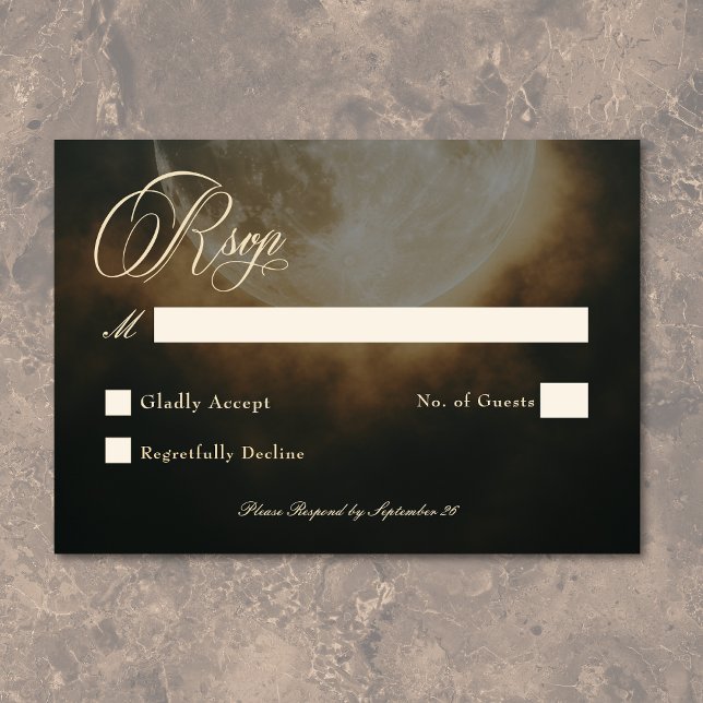 Gothic Mörk Full Moon Arch Bröllop OSA Kort (Gothic Dark Full Moon Arch Wedding RSVP Card)