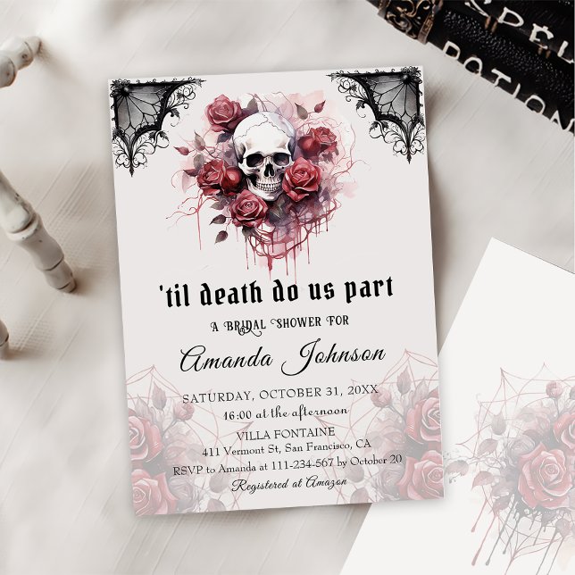 Gothic Mörk Ro Skull Halloween Möhippa Inbjudningar (Skapare uppladdad)