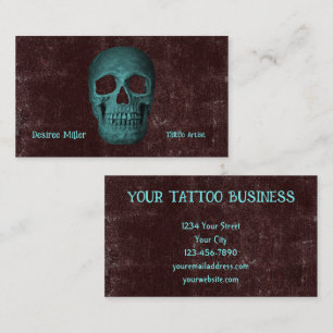 Gothic Mörk Teal Brown Skull Tatto Shop Visitkort