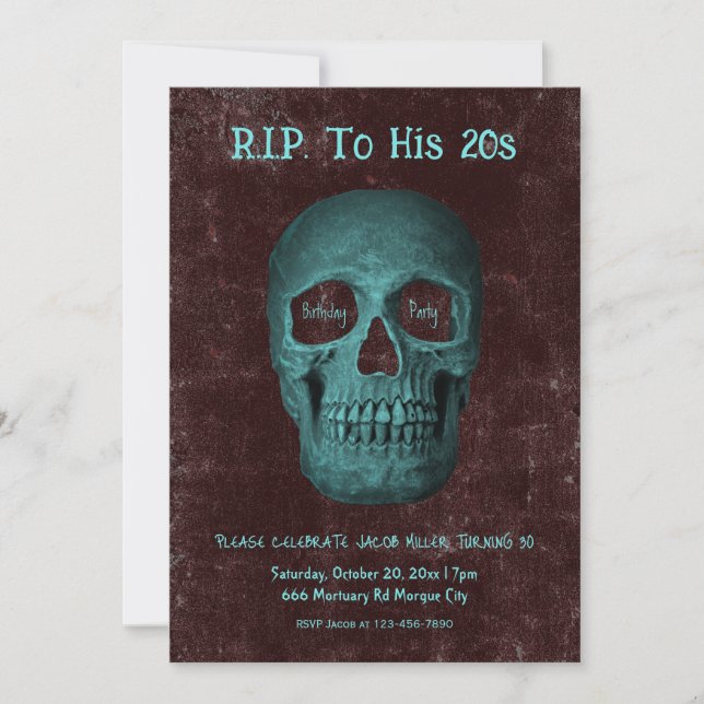 Gothic Mörk Teal Brown Skull, till hans 20-tal Inbjudningar (Framsida)