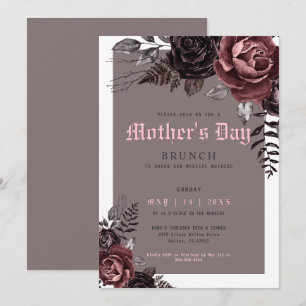 Gothic Mors dag Brunch Burgundy Flowers Party Inbjudningar