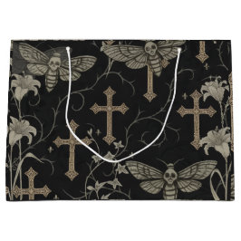 Gothic Moth & Cross Damask Gift Bag