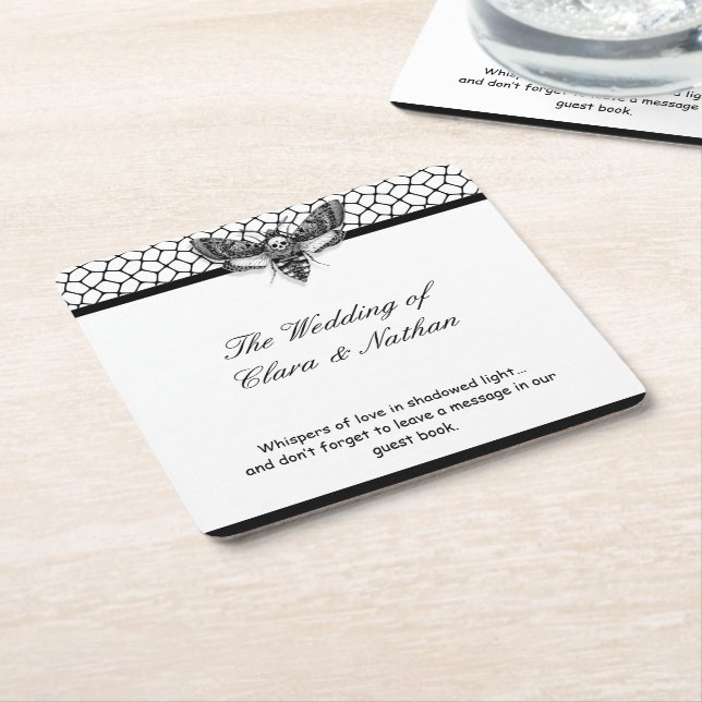 Gothic Moth Skull Bröllop - Mörk Elegant Underlägg Papper Kvadrat (Vinklad)