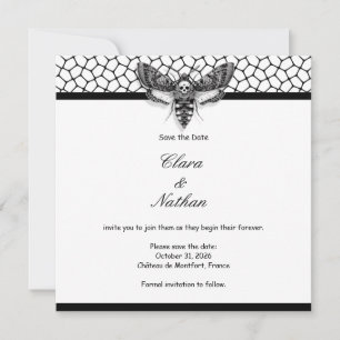 Gothic Moth Skull Spara datum - Elegant svart Inbjudningar