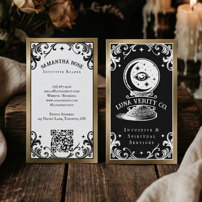 Gothic Mystic Holistic Spiritual Crystal Ball Gold Visitkort (Gothic Mystic Holistic Spiritual Crystal Ball Gold Business Card)