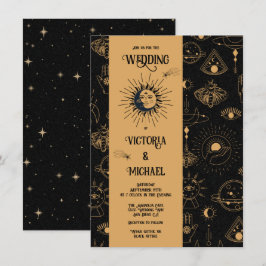 Gothic Mystical Måne Stars Moth Mörk Bröllop Invit Inbjudningar