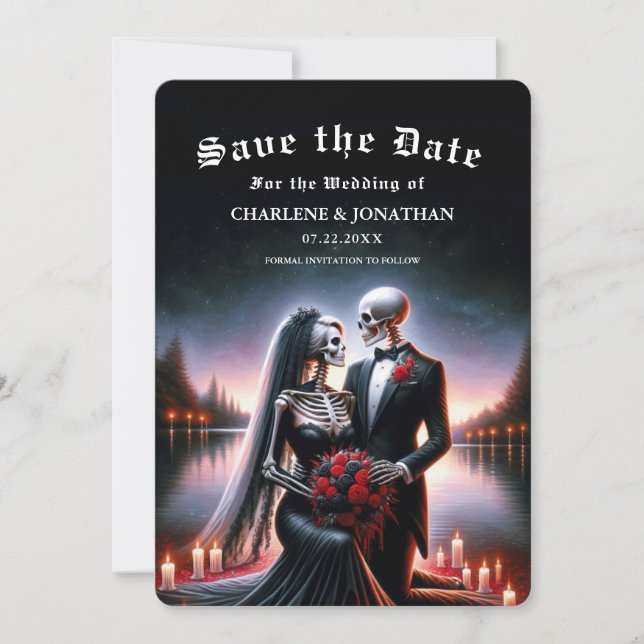 Gothic Navy skeleton Wedding Save the Date Spara Datumet (Framsida)