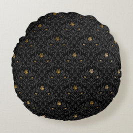 Gothic Nursery Black Ro Damask Rund Kudde