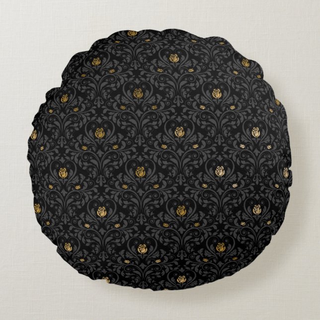 Gothic Nursery Black Ro Damask Rund Kudde (Framsidan)