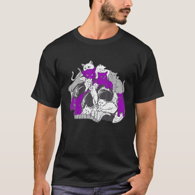 Gothic Occult Ace Cat Asexuellt Flagga LGBQA Asexu T Shirt (Framsida)